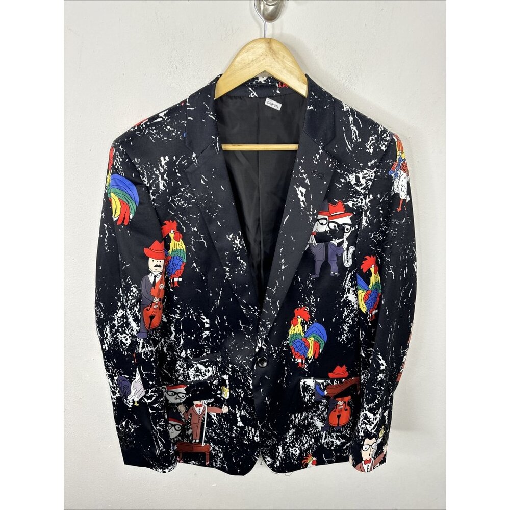 Suslo Couture Men 40 Rooster Jazz Music Blazer Sports Coat Black Bass
